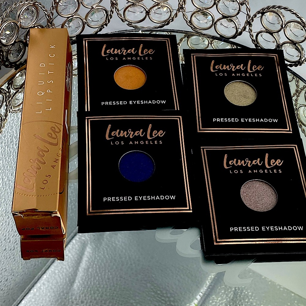 Laura lee Los Angeles single shimmer shadows in 4 shades and liquid lipstick